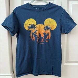 Disney Navy Tee with Yellow Sunset and Characters